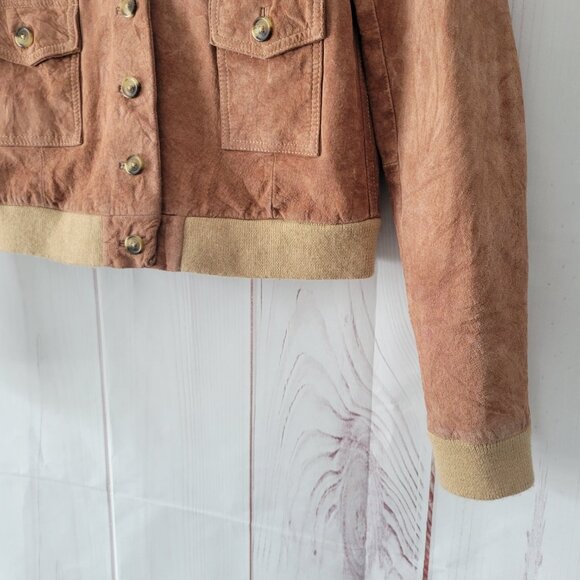 Vintage 70’s Suede Leather Bomber Jacket w/ Wool Waistband & Cuffs, Button, EUC - Picture 3 of 8